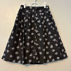 Downeast Basics black and white scribble heart high waisted circle skirt small